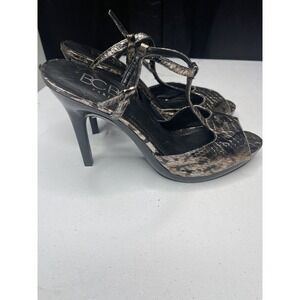 BCBG Paris Heels Snakeskin Print T-Strap Stiletto Evening Shoes size‎ 7.5   S-85